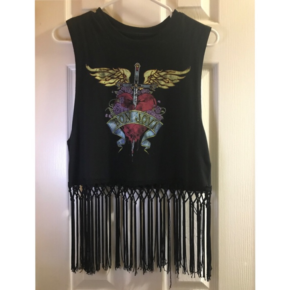 Bon Jovi Crop Top with Fringes